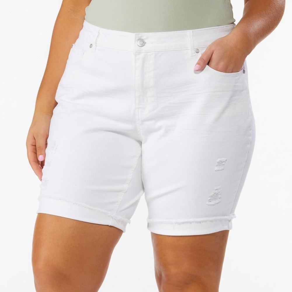 Plus Size White Distressed Denim Shorts - Picture 1 of 10